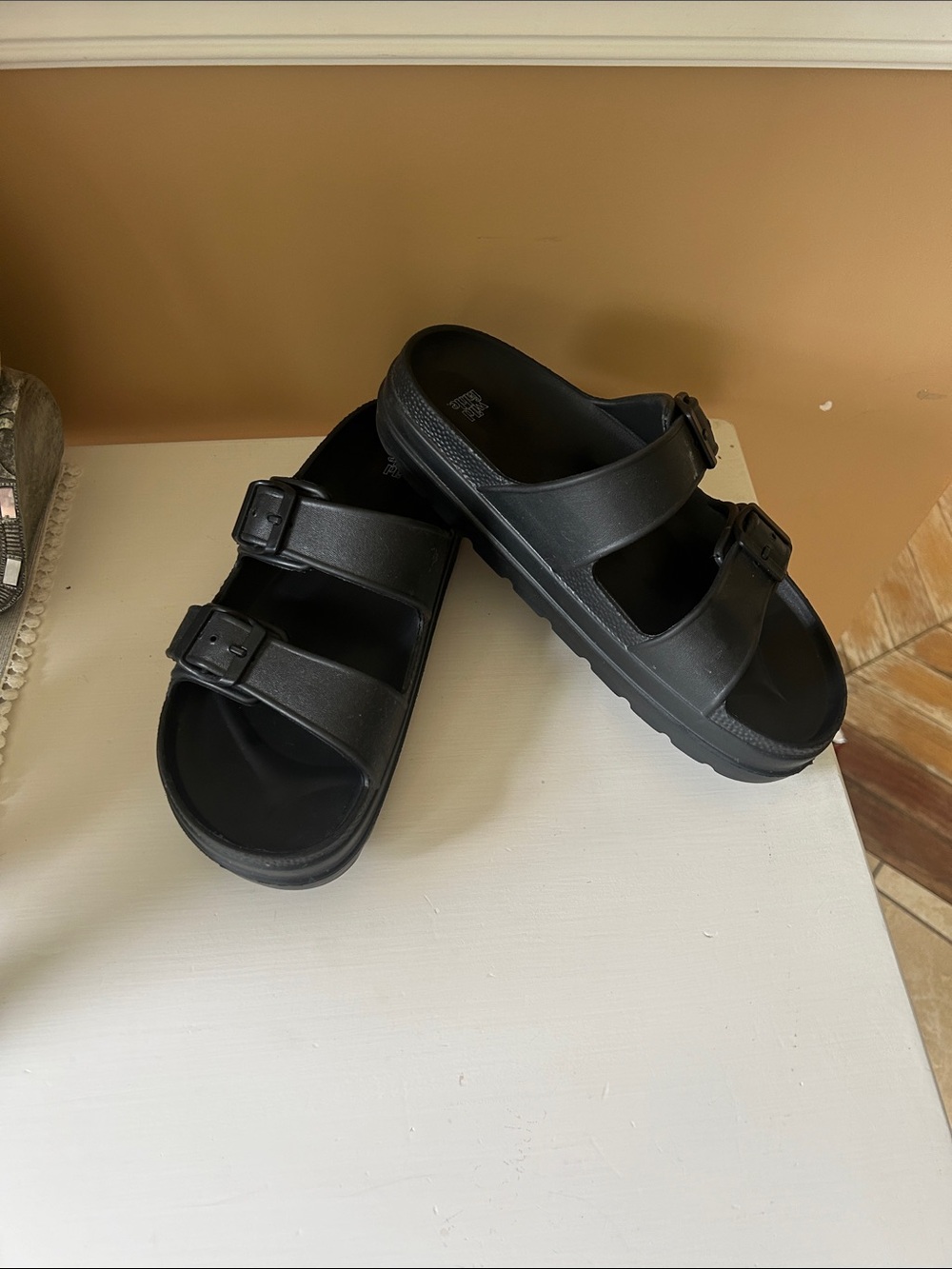 wild fable Black Double-Buckle Slide Sandals